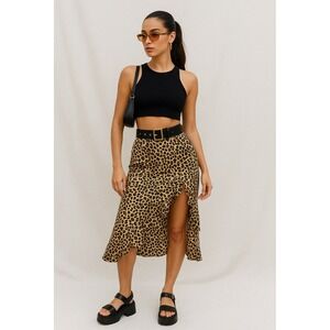 Vtg Code Mode Women Y2K Leopard Print Asymmetrical Skirt (S) Glam Festival Party